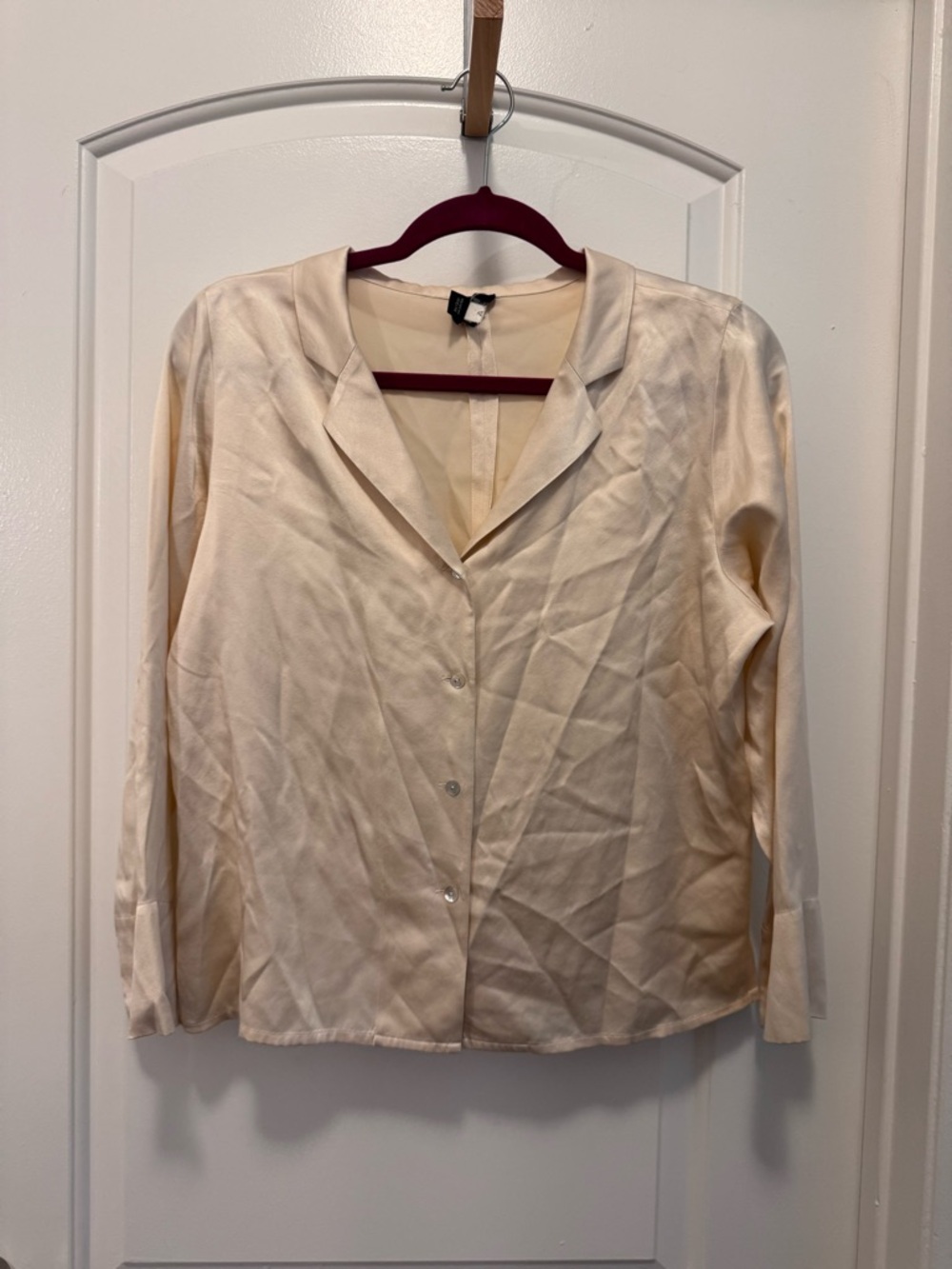 Eileen Fisher Cream Notch-Collar Silk Button Blouse